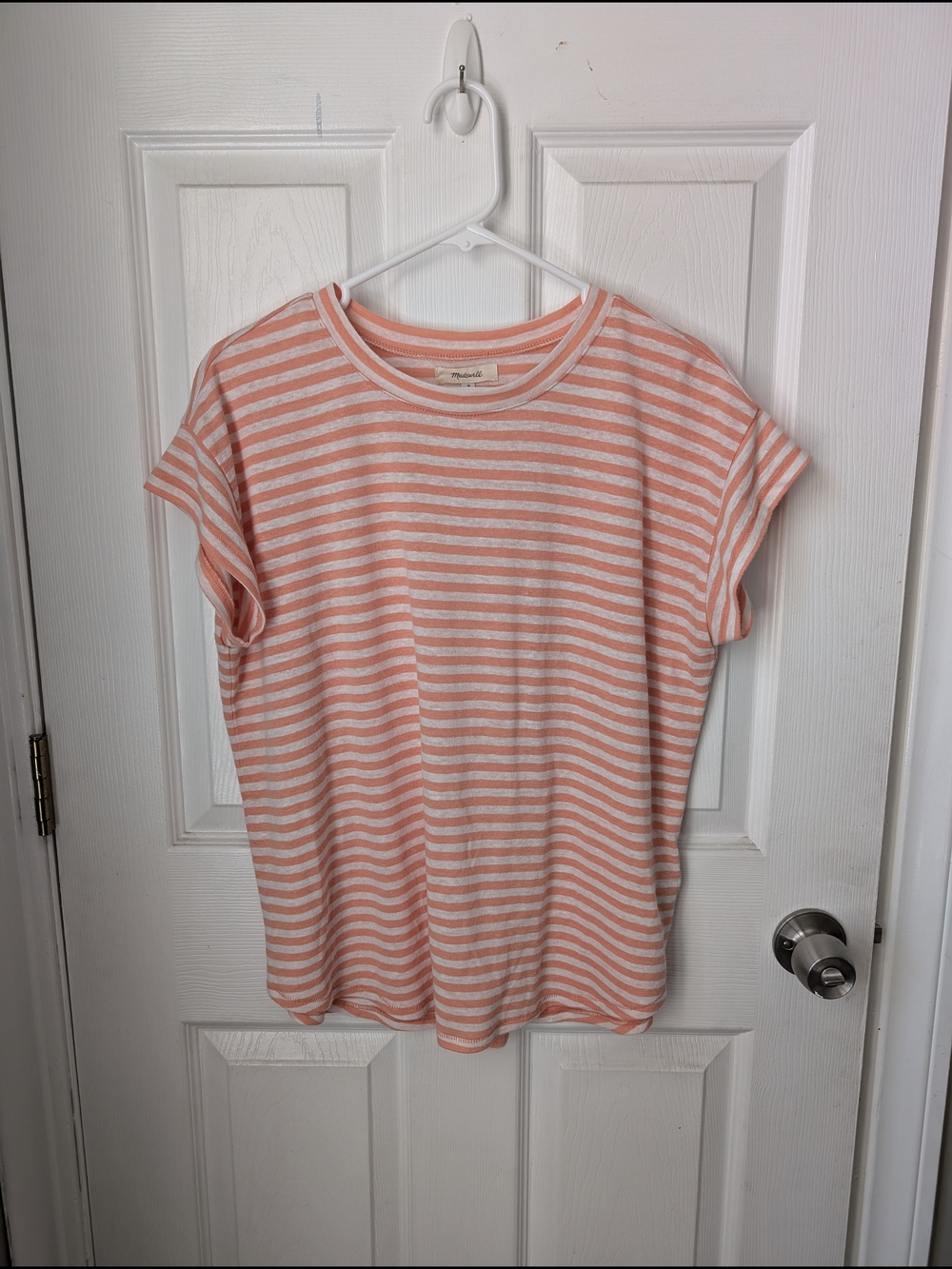Madewell Peach & White Striped Short Sleeve Tee